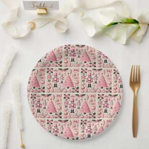Pink Nutcracker Christmas Tree Paper Plates