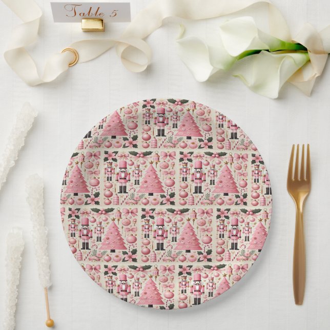 Pink Nutcracker Christmas Tree  Paper Plates (Wedding)