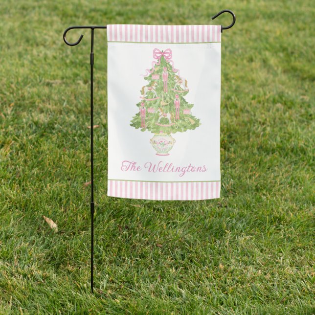 Pink Nutcracker Christmas Tree Personalized Garden Flag (In SItu)
