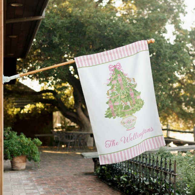 Pink Nutcracker Christmas Tree Personalized House Flag (In SItu)