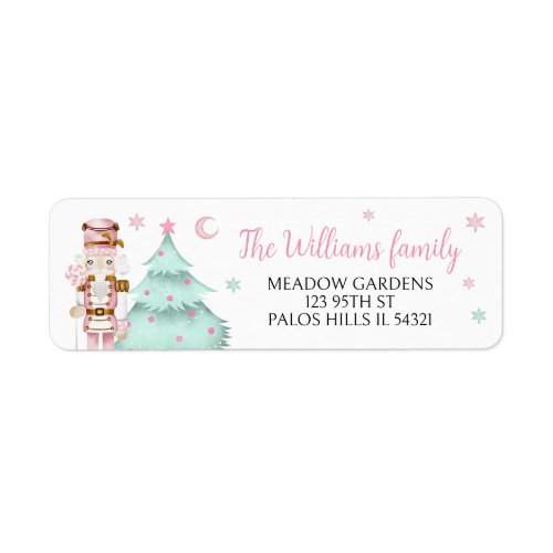 Pink nutcracker Christmas tree return address  Label