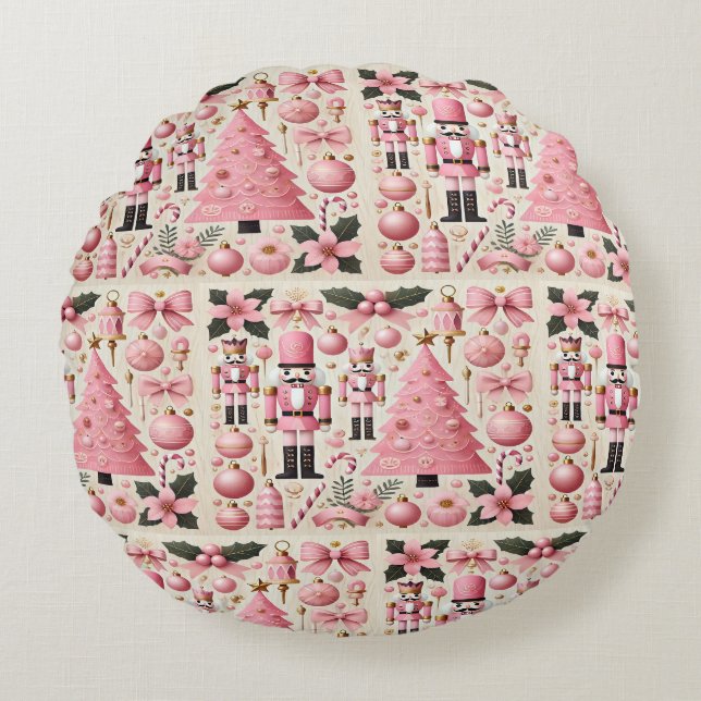 Pink Nutcracker Christmas Tree  Round Pillow (Front)