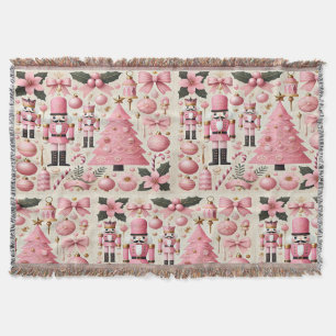 Pink Nutcracker Christmas Tree Throw Blanket