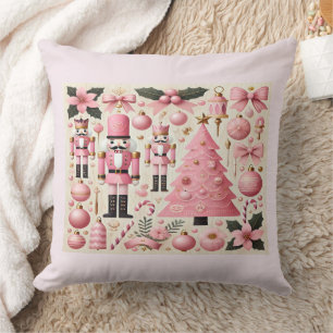 Pink Nutcracker Christmas Tree Throw Pillow