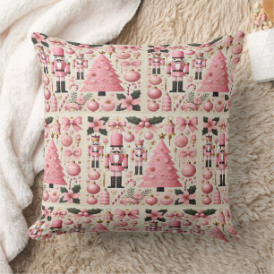 Pink Nutcracker Christmas Tree  Throw Pillow