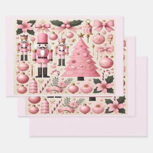 Pink Nutcracker Christmas Tree Wrapping Paper Sheets
