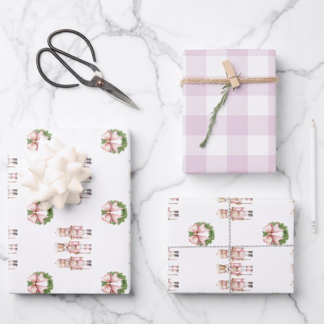 Pink Nutcracker Christmas  Wrapping Paper Sheets (Front)