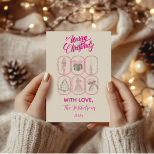 Pink Nutcracker Coquette Christmas Holiday Card