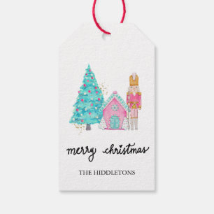 Pink Nutcracker Cute Peppermint Christmas Tree Gift Tags