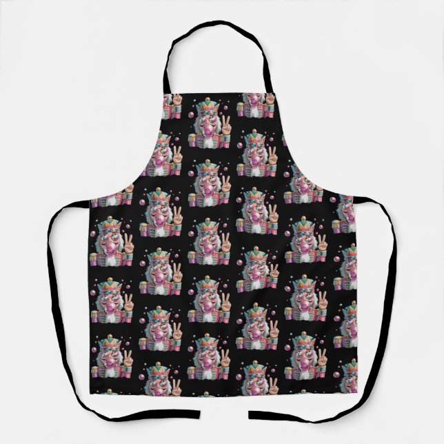 Pink Nutcracker Disco Ball Sunglasses Peace Sign Apron (Front)