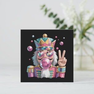 Pink Nutcracker Disco Ball Sunglasses Peace Sign Holiday Card