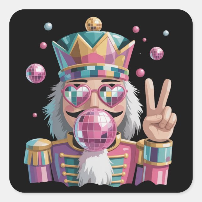 Pink Nutcracker Disco Ball Sunglasses Peace Sign Square Sticker (Front)