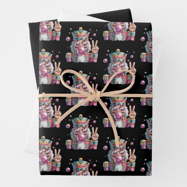 Pink Nutcracker Disco Ball Sunglasses Peace Sign Wrapping Paper Sheets (In situ)