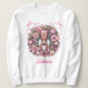 Pink Nutcracker Floral Christmas Wreath Ribbons Sweatshirt