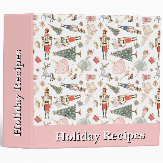 Pink Nutcracker Holiday Recipes 3 Ring Binder (Front/Spine)