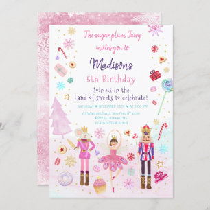 Pink Nutcracker Land of Sweets Winter Birthday Invitation
