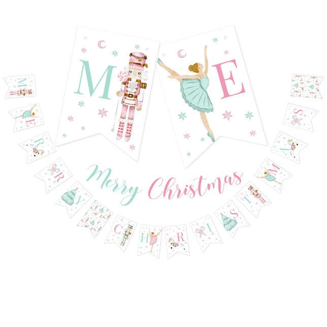 Pink nutcracker merry Christmas banner bunting (Creator Uploaded)