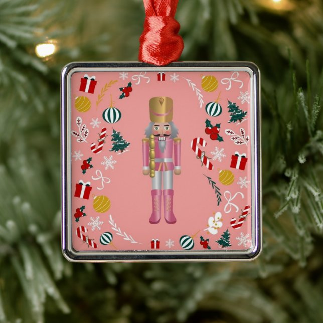 Pink Nutcracker Metal Ornament (Tree)