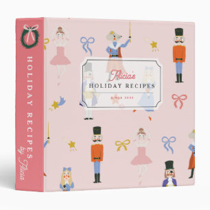 Pink Nutcracker Pattern Holiday Recipe Binder Book