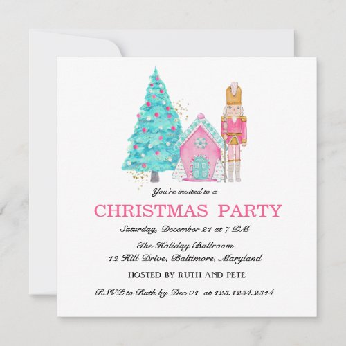 Pink Nutcracker Peppermint Christmas Party  Invitation