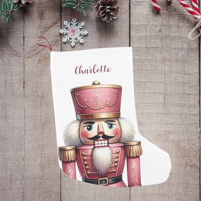 Pink nutcracker soldier girl name small christmas stocking (Creator Uploaded)