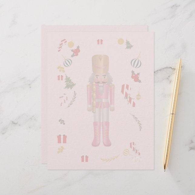 Pink Nutcracker Stationery Paper. (Front/Back In Situ)