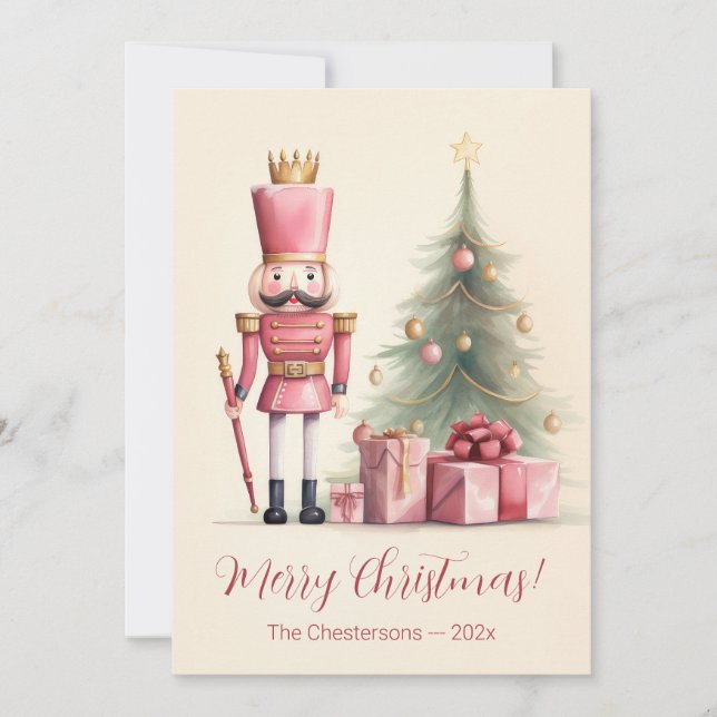 Pink Nutcracker Vintage Christmas Card (Front)