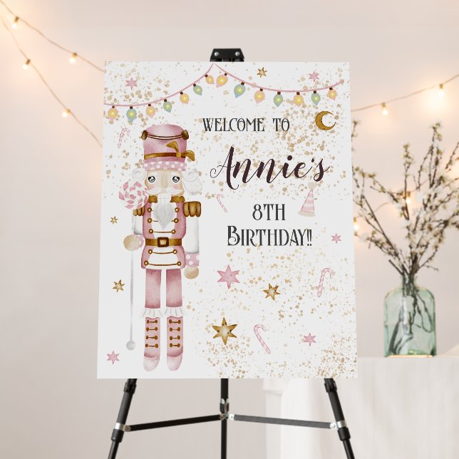 Pink Nutcracker Winter Birthday Party Sign (In Situ (Stand))