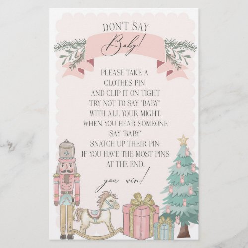 pink nutcracker winter dont say baby shower game