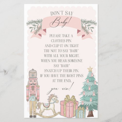 pink nutcracker winter dont say baby shower game