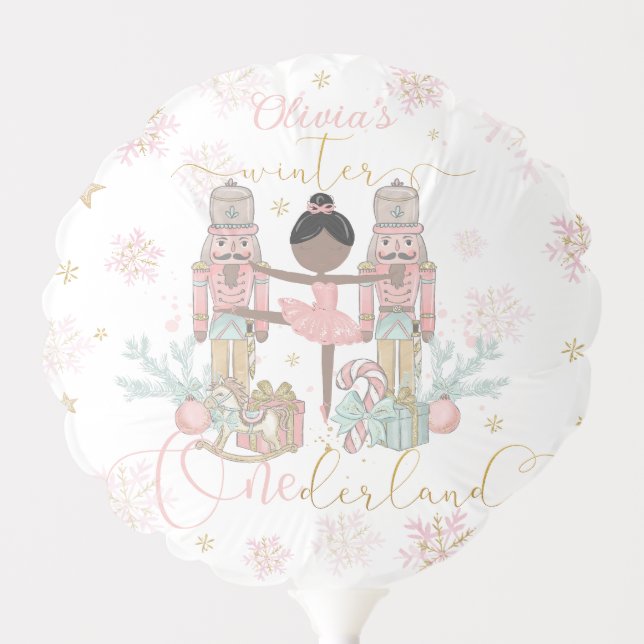 Pink Nutcracker Winter Onederland 1st Birthday Balloon (Front)