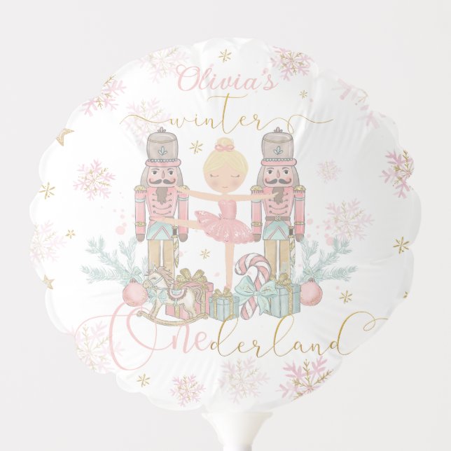 Pink Nutcracker Winter Onederland 1st Birthday Balloon (Front)