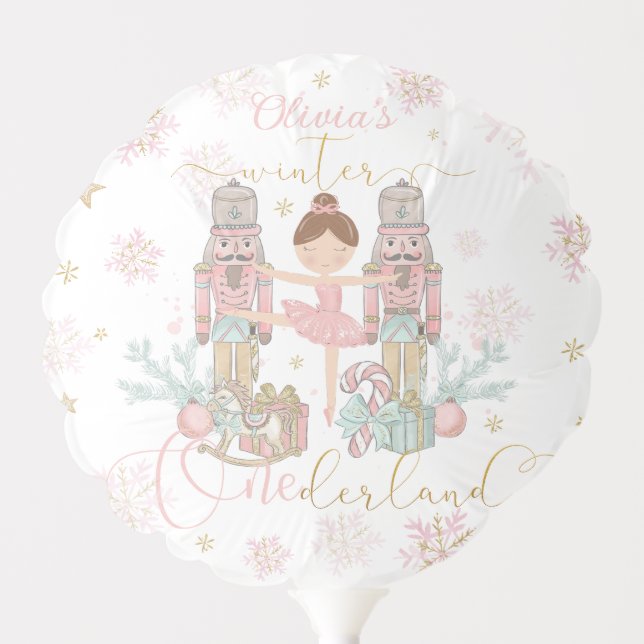 Pink Nutcracker Winter Onederland 1st Birthday Balloon (Front)