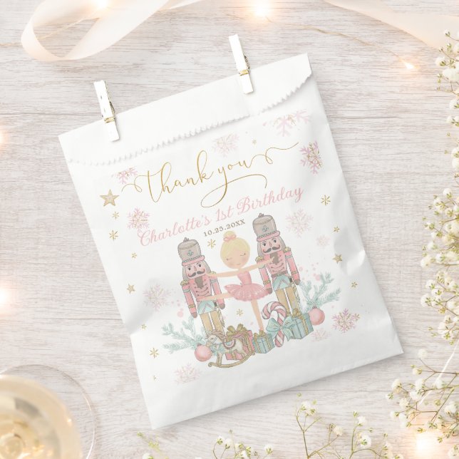 Pink Nutcracker Winter Onederland 1st Birthday Favor Bag (Clipped)