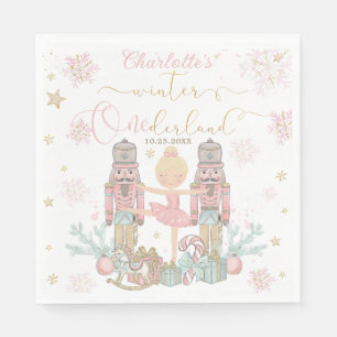 Pink Nutcracker Winter Onederland 1st Birthday Napkins