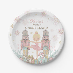 Pink Nutcracker Winter Onederland 1st Birthday Paper Plates