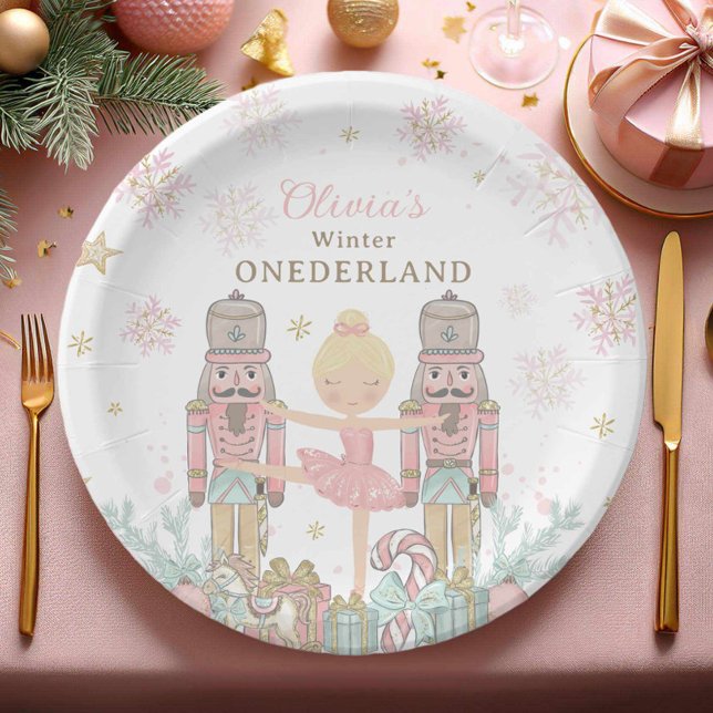 Pink Nutcracker Winter Onederland 1st Birthday Paper Plates (Creator Uploaded)