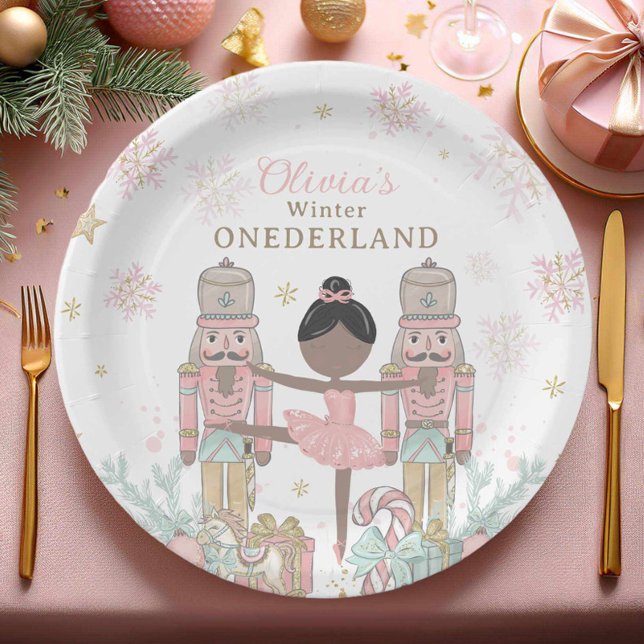 Pink Nutcracker Winter Onederland 1st Birthday Paper Plates (Creator Uploaded)
