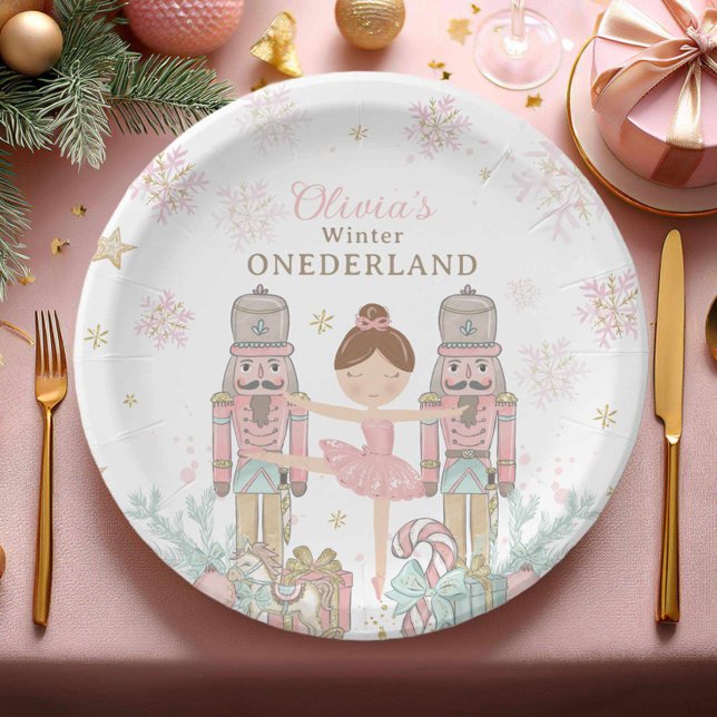 Pink Nutcracker Winter Onederland 1st Birthday Paper Plates (Creator Uploaded)