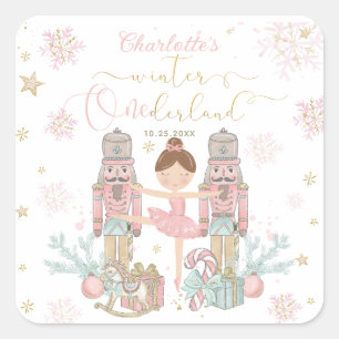 Pink Nutcracker Winter Onederland 1st Birthday Square Sticker