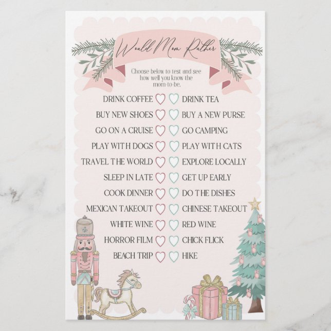 pink nutcracker would mom rather baby shower game (Front)