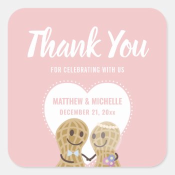 Pink Nuts About Each Other Cute Wedding Thank You Square Sticker by littleteapotdesigns at Zazzle