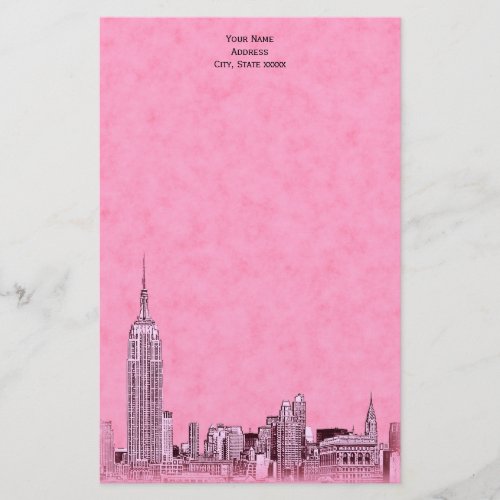 Pink NYC Skyline Etched 01 Stationery