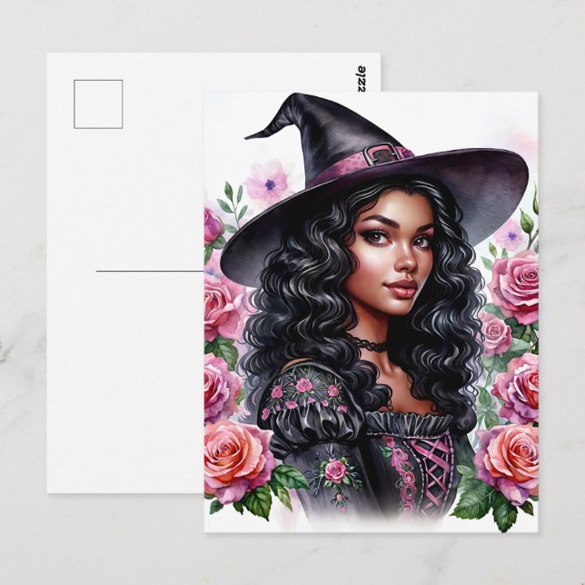 Pink-o-ween Black Girl Bubblegum Witch Postcard (Front/Back)
