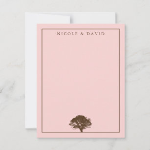 Pink oak tree personalized couple thank you note invitation