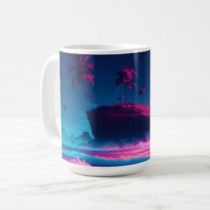 Pink Ocean and Palm Trees Digital Art Coffee Mug
