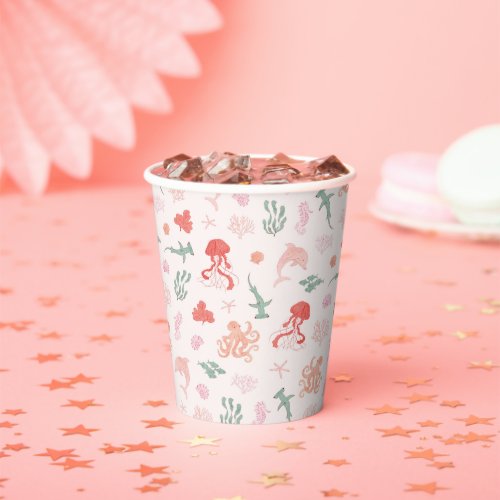 Pink Ocean Animal Pattern Baby Shower Paper Cups