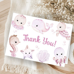Pink Ocean Animals Baby Shower Girl Folded Thank Letterpress Thank You Card