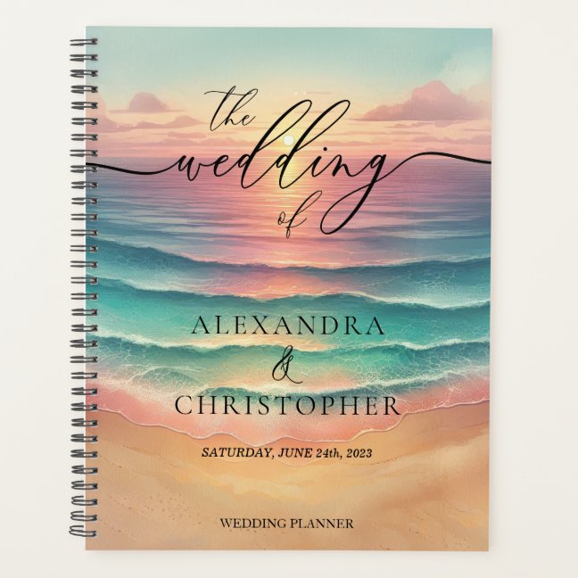 Pink Ocean Beach Cute Signature Summer Green Sun Planner