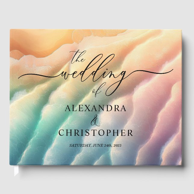 Pink Ocean Beach Cute Signature Summer Sun Guest Book (Front)